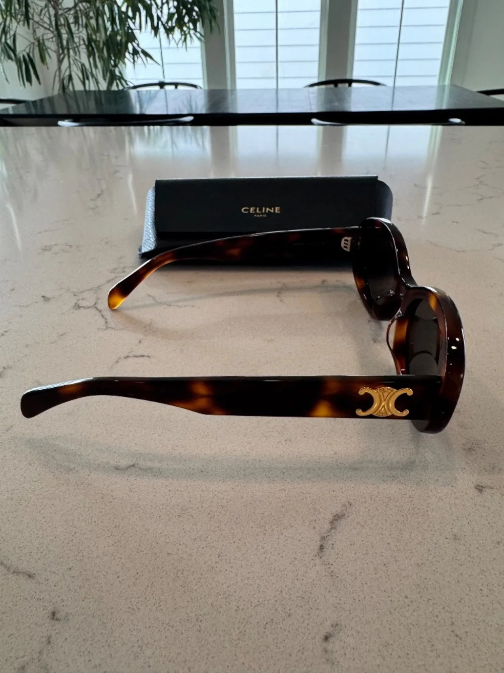 Celine Triomphe  01 SUNGLASSES IN ACETATE Oval Sunglasses with Gold Accent - Picture 7 of 10